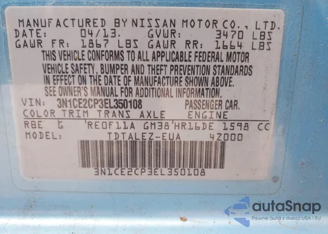 2014 Nissan Versa Note Sv из США, поврежденный, VIN 3N1CE2CP3EL350108